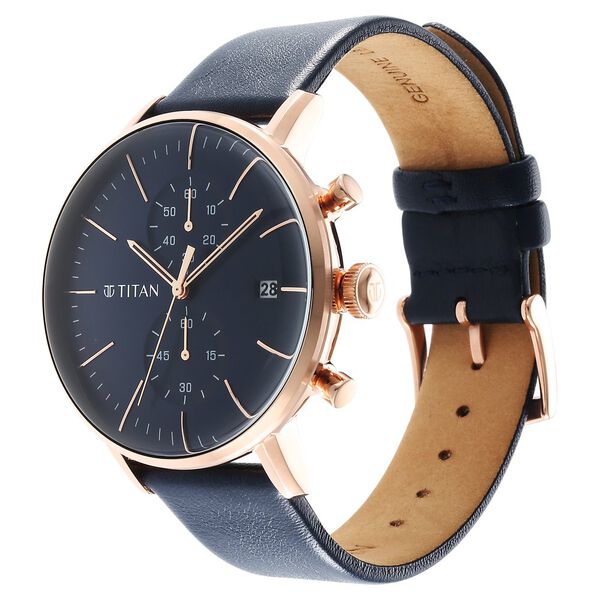 Titan Infinity Display Men's Watch Analog Blue Dial Blue Leather Strap, 90146WL01