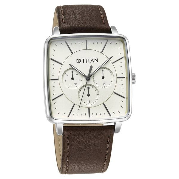 Titan Avant Garde Men's Watch Analog White Dial Brown Leather Strap, 90147SL01