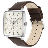 Titan Avant Garde Men's Watch Analog White Dial Brown Leather Strap, 90147SL01