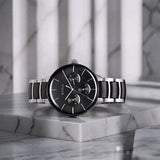 Titan Ceramic Fusion Men's Multifunction Watch Black Dial with Two-Toned Stainless Steel Band, 90148KD01
