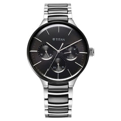 Titan Ceramic Fusion Men's Multifunction Watch Black Dial with Two-Toned Stainless Steel Band, 90148KD01