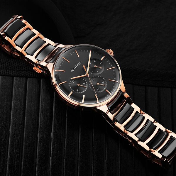 Titan Ceramic Men's Watch Analog Black Dial With Multicolor Ceramic Strap, 90148KD03