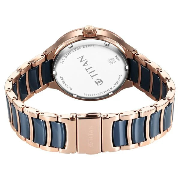 Titan Ceramic Fusion Men's Multifunction Watch Blue Dial with Two Toned Stainless Steel Band, 90148KD04