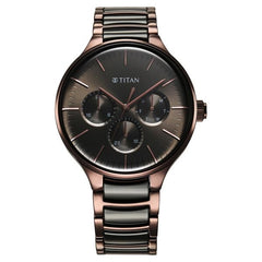 Titan Ceramic Fusion Men's Multifunction Watch Black Dial With Two-Toned Stainless Steel Band, 90148KD05