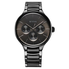 Titan Ceramic Fusion Men's Multifunction Watch Black Dial With Two-Toned Stainless Steel Band, 90148KD06