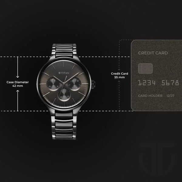 Titan Ceramic Fusion Men's Multifunction Watch Black Dial With Two-Toned Stainless Steel Band, 90148KD06