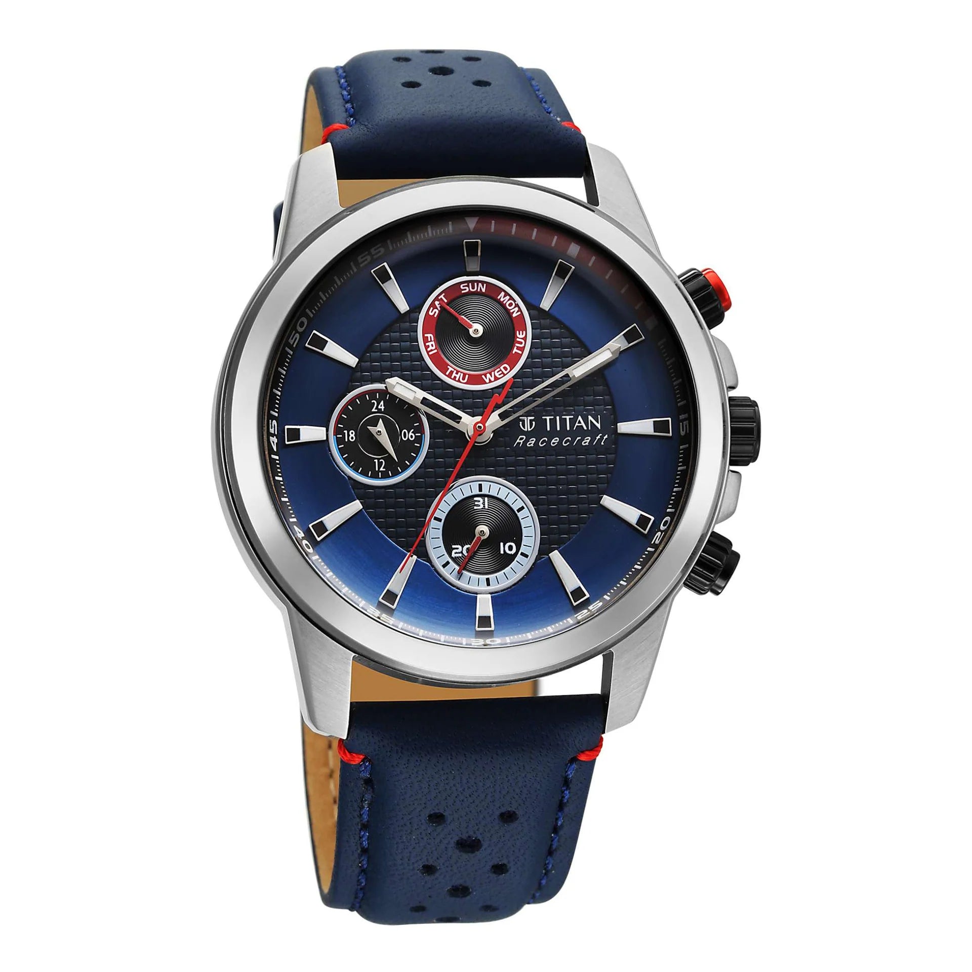 Titan Racecraft Men's Watch Analog Blue Dial with Blue Leather Strap, 90152KL01
