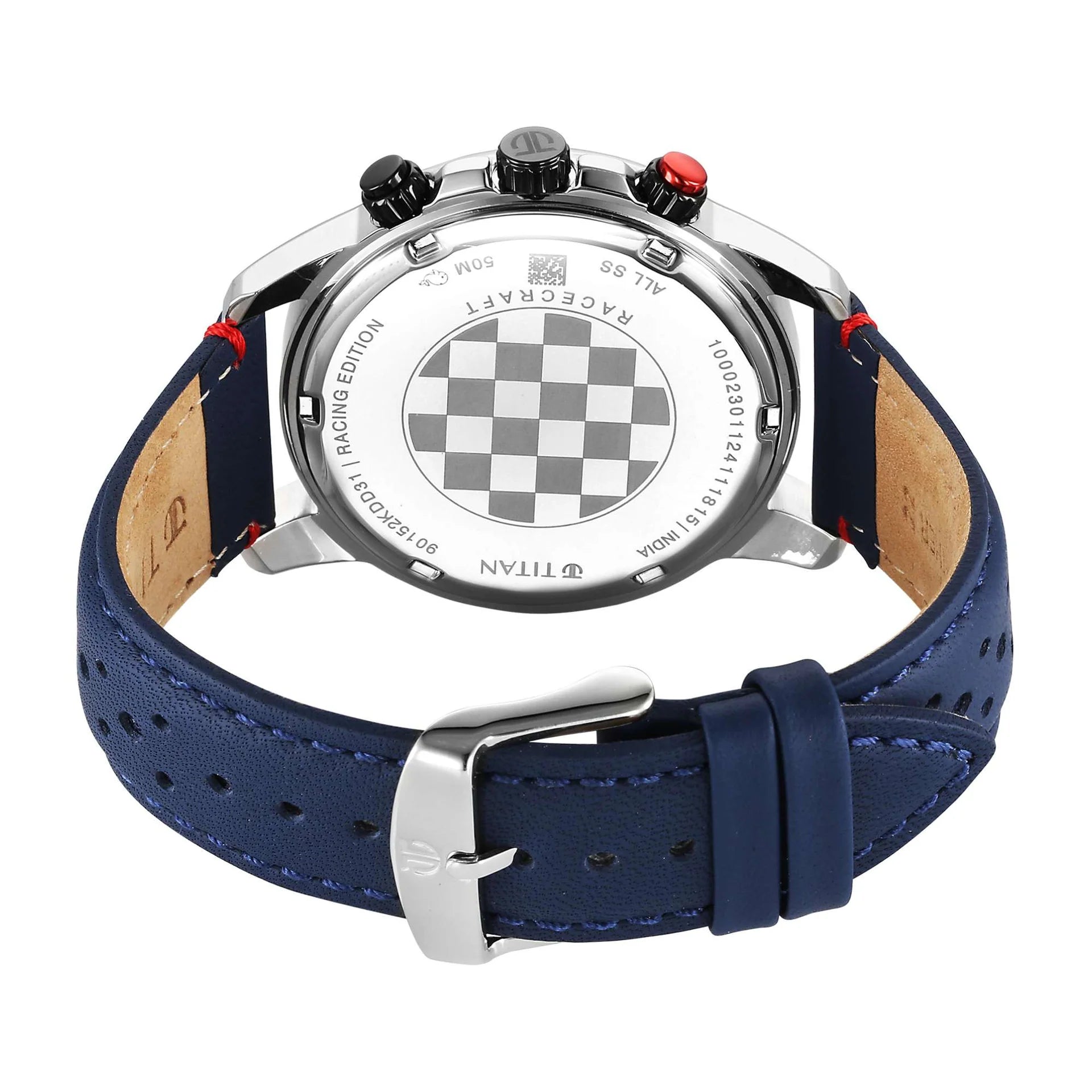 Titan Racecraft Men's Watch Analog Blue Dial with Blue Leather Strap, 90152KL01