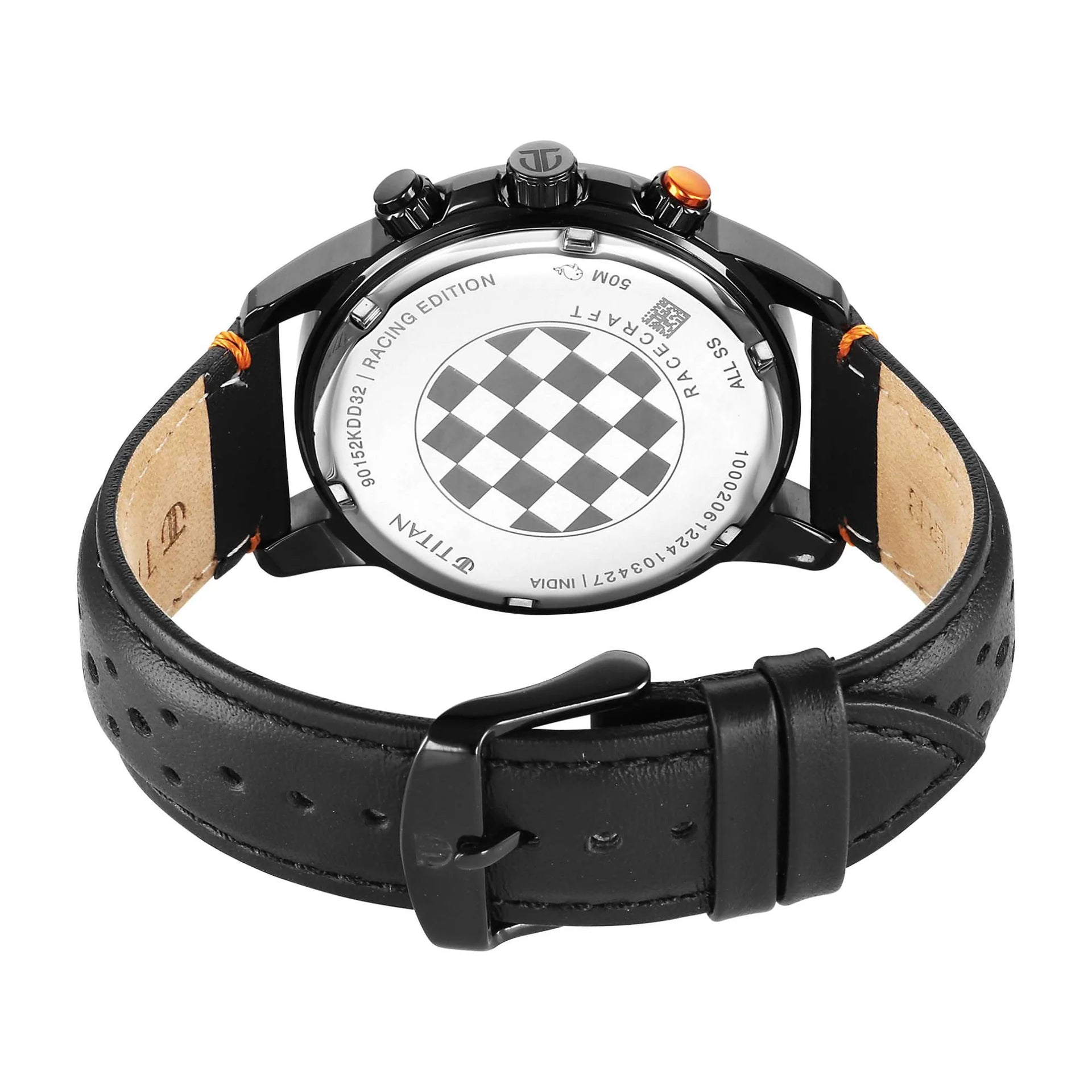 Titan Racecraft Men's Watch Analog Black Dial with Black Leather Strap, 90152KL02
