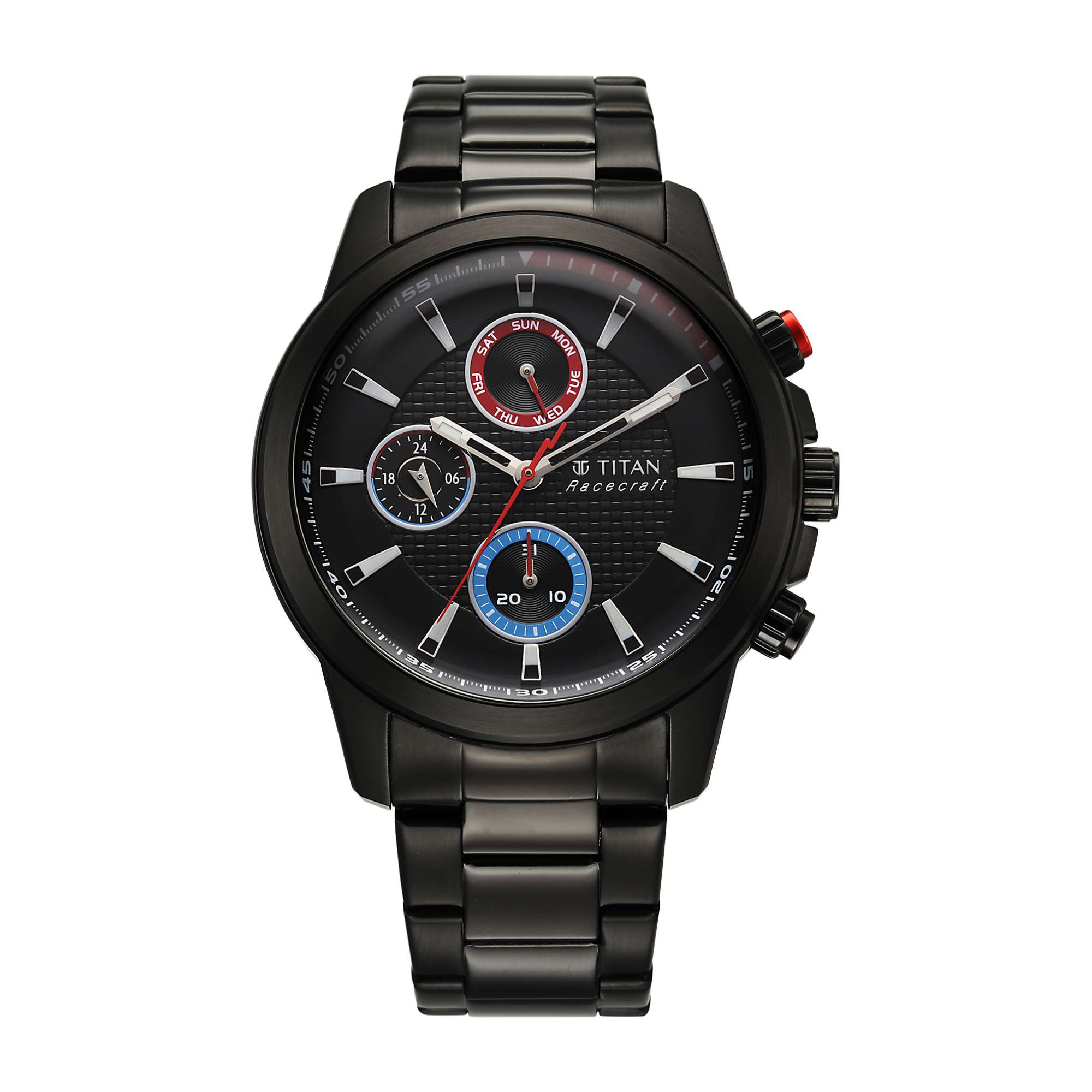 Titan Racecraft Men's Watch Analog Black Dial with Black Stainless Steel Band, 90152KM01