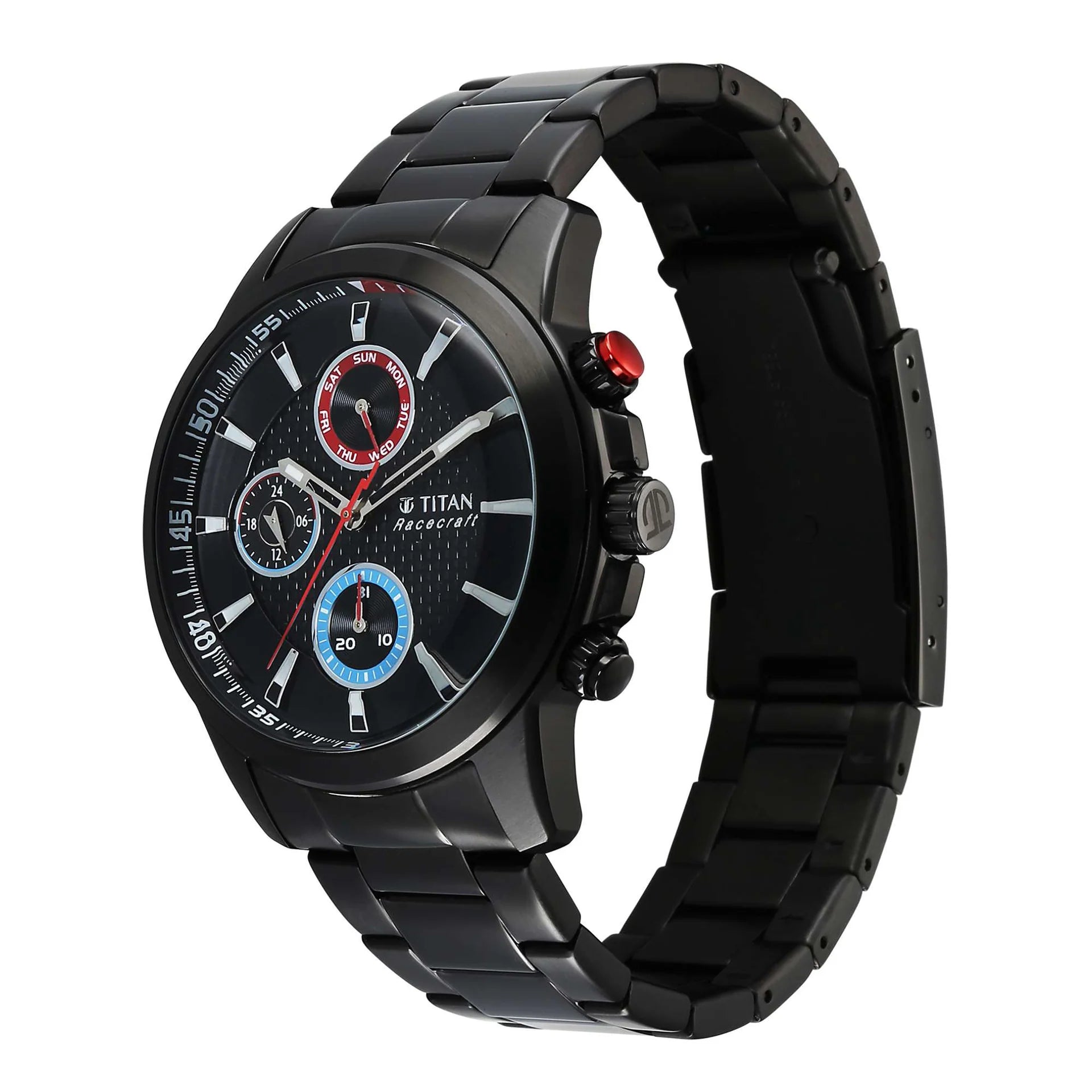 Titan Racecraft Men's Watch Analog Black Dial with Black Stainless Steel Band, 90152KM01