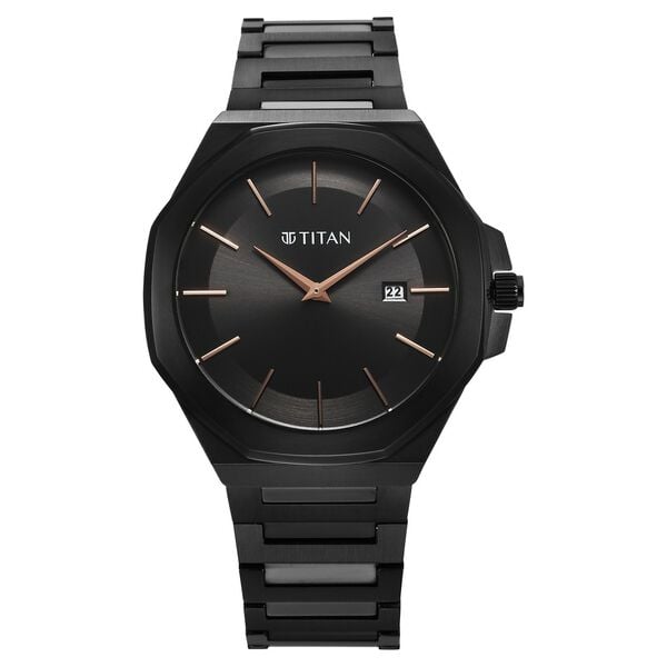 Titan Classic Slim Men's Watch Analog Black Dial Black Stainless Steel Band, 90167NM01