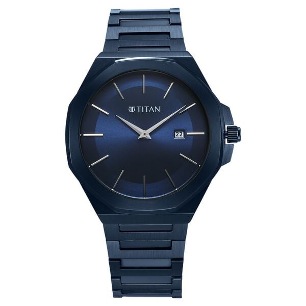 Titan Classic Slim Men's Watch Analog Blue Dial Blue Stainless Steel Band, 90167QM01