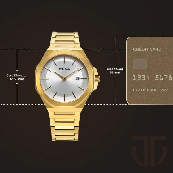 Titan Classic Slim Men's Watch Analog Silver Dial Gold Stainless Steel Band, 90167YM01