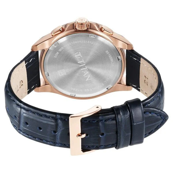 Titan, Men's, Analog Watch, Blue Dial, with Leather Band, TI-90169WL01