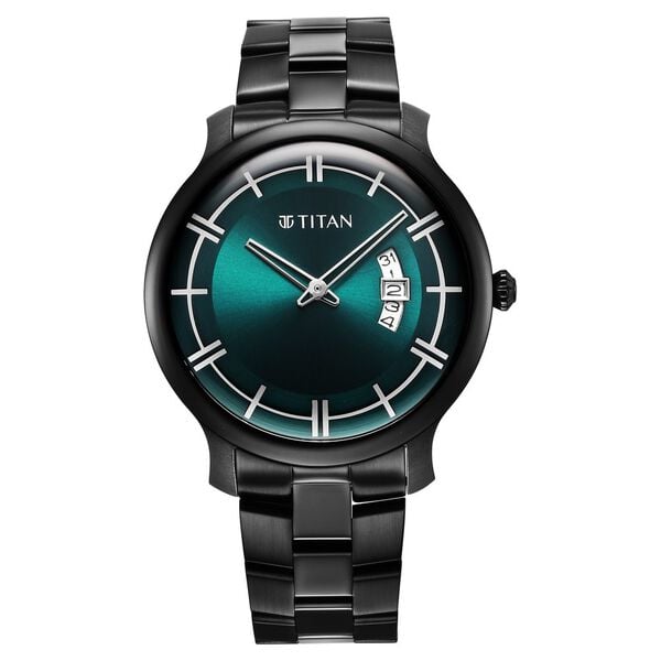 Titan Classic Distincta Men's Watch Analog Green Dial Black Stainless Steel Band, 90170NM01