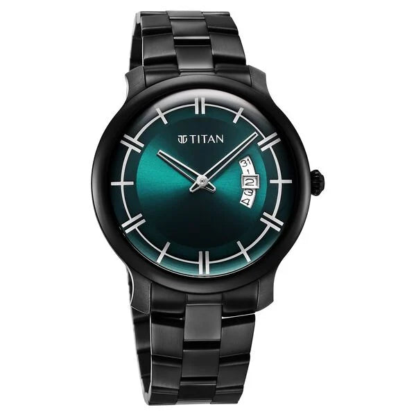 Titan Classic Distincta Men's Watch Analog Green Dial Black Stainless Steel Band, 90170NM01