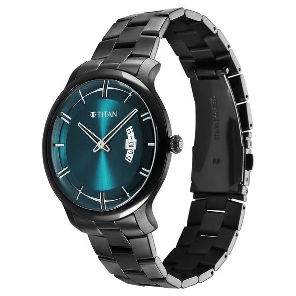 Titan Classic Distincta Men's Watch Analog Green Dial Black Stainless Steel Band, 90170NM01