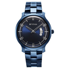 Titan Classic Men's Watch Analog Blue Dial With Blue Stainless Band, 90170QM01