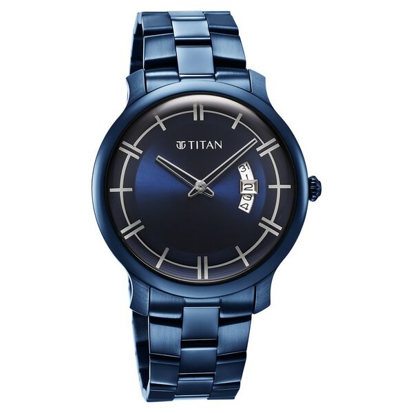 Titan Classic Men's Watch Analog Blue Dial With Blue Stainless Band, 90170QM01