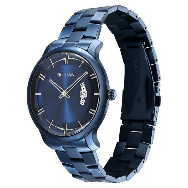 Titan Classic Men's Watch Analog Blue Dial With Blue Stainless Band, 90170QM01