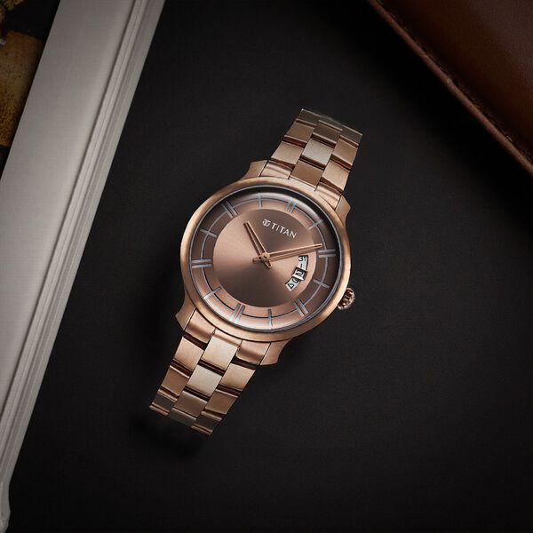 Titan Clasique Slim Men's Watch Analog Coffee Brown Dial & Stainless Steel Band, 90170QM02