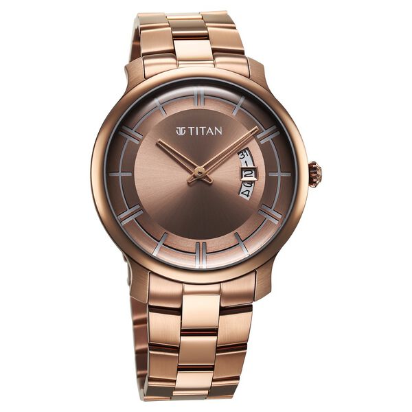 Titan Clasique Slim Men's Watch Analog Coffee Brown Dial & Stainless Steel Band, 90170QM02