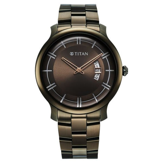 Titan, Men, Analog, Watch, Brown Dial, Stainless steel Strap, 90170QM03