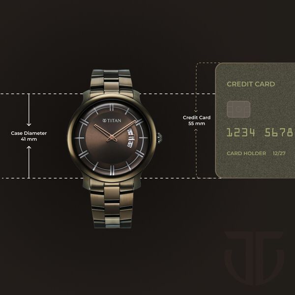 Titan Clasique Slim Men's Watch Analog Brown Dial with Green Stainless Steel Band, 90170QM03