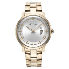 Titan Classic Distincta Men's Watch Analog Silver Dial Rose Gold Stainless Steel Band, 90170WM01