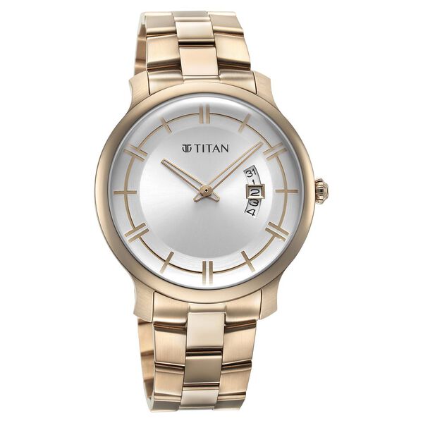 Titan Classic Distincta Men's Watch Analog Silver Dial Rose Gold Stainless Steel Band, 90170WM01