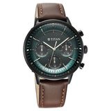 Titan Light Leathers Men's Multifunction Watch Analog Green Dial Brown Leather Strap, 90171NL01