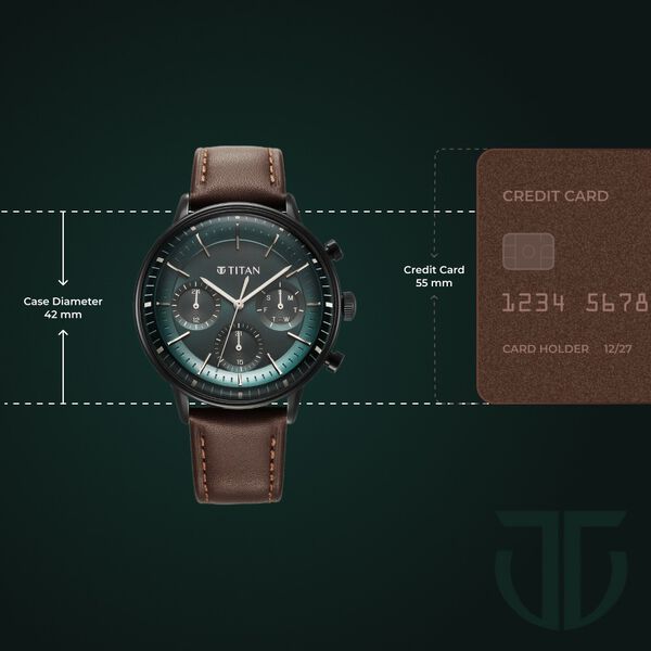 Titan Light Leathers Men's Multifunction Watch Analog Green Dial Brown Leather Strap, 90171NL01