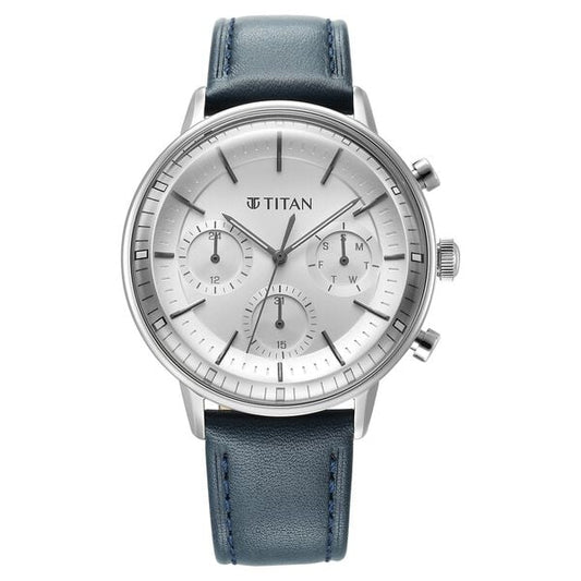 Titan, Men, Analog, Watch, Silver Dial, Leather Strap, 90171SL01