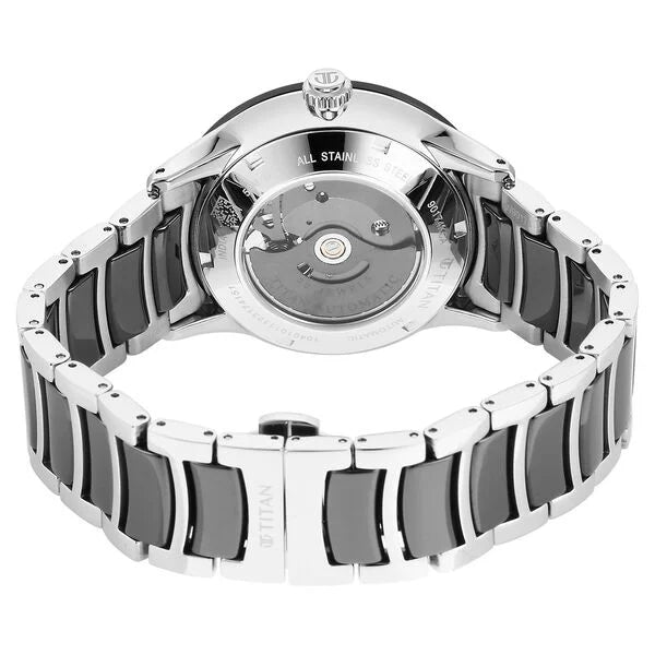 Titan Ceramic Fusion Men's Automatic Watch Black Dial with Two-Toned Stainless Steel Band, 90174KD01