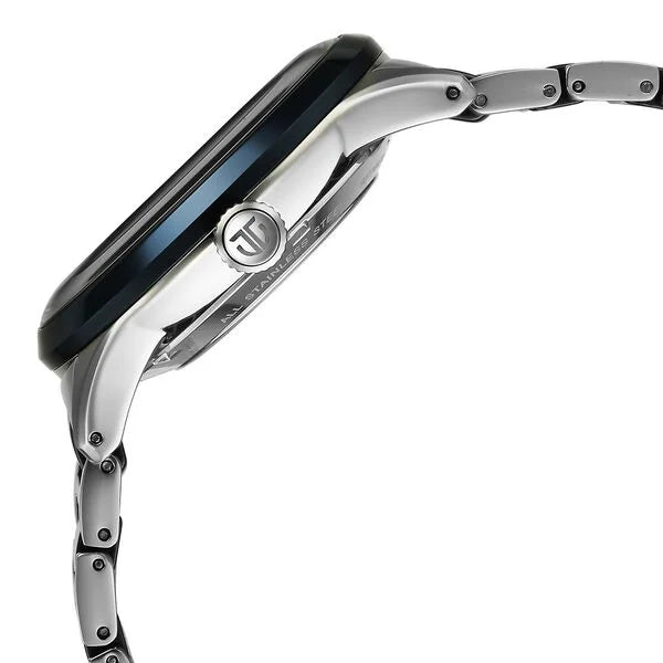 Titan Ceramic Fusion Automatic Men's Watch with Blue Dial and Silver Dual-Toned Stainless Steel Strap, 90174KD02