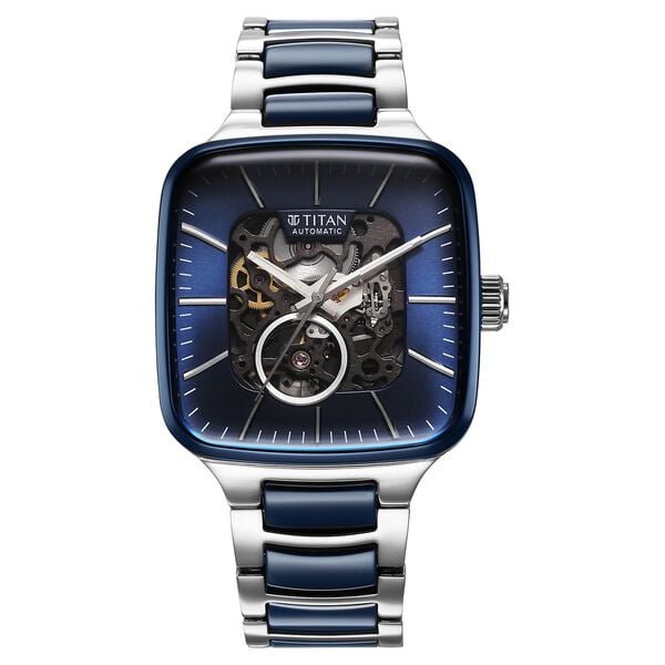 Titan Ceramic Fusion Men's Automatic Watch Blue Dial with Two-Toned Stainless Steel Band, 90175KD02