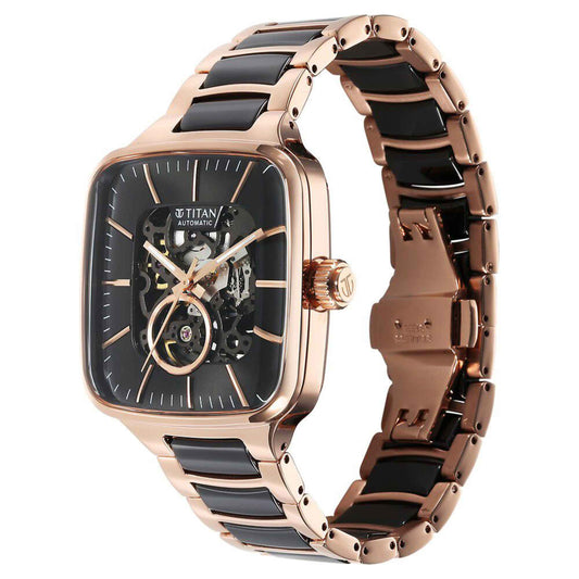Titan Ceramic Fusion Men's Automatic Watch Black Dial with Two-Toned Stainless Steel Band, 90175KD03