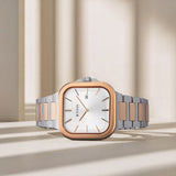 Titan Classique Slim Square Men's Watch Analog Silver Dial Two-Toned Stainless Steel Band, 90176KM01
