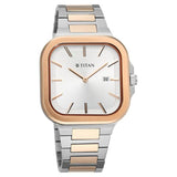 Titan Classique Slim Square Men's Watch Analog Silver Dial Two-Toned Stainless Steel Band, 90176KM01