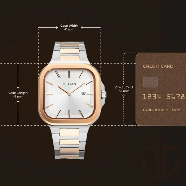 Titan Classique Slim Square Men's Watch Analog Silver Dial Two-Toned Stainless Steel Band, 90176KM01