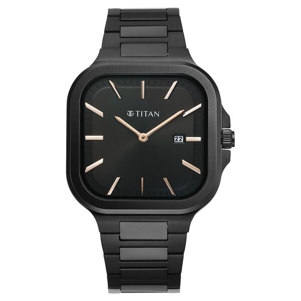 Titan Classique Slim Square Men's Watch Analog Black Dial Black Stainless Steel Band, 90176NM01