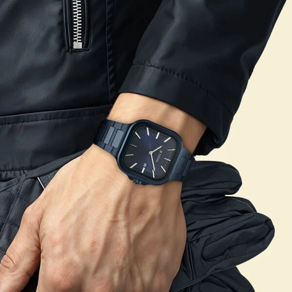 Titan Classique Slim Square Men's Watch Analog Blue Dial Blue Stainless Steel Band, 90176QM01