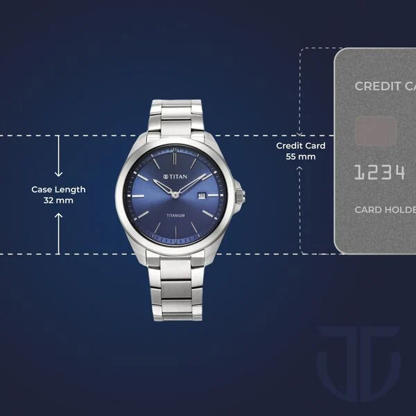 Titan Men's Titanium Quartz Analog Watch Blue Dial With Titanium Strap, 90177TM01
