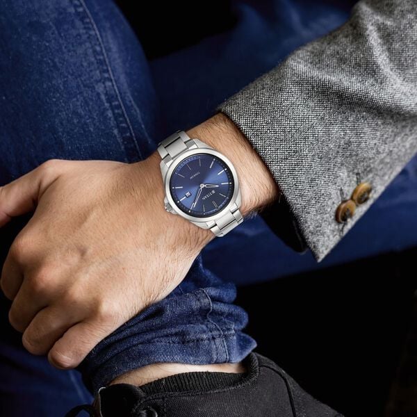 Titan Men's Titanium Quartz Analog Watch Blue Dial With Titanium Strap, 90177TM01