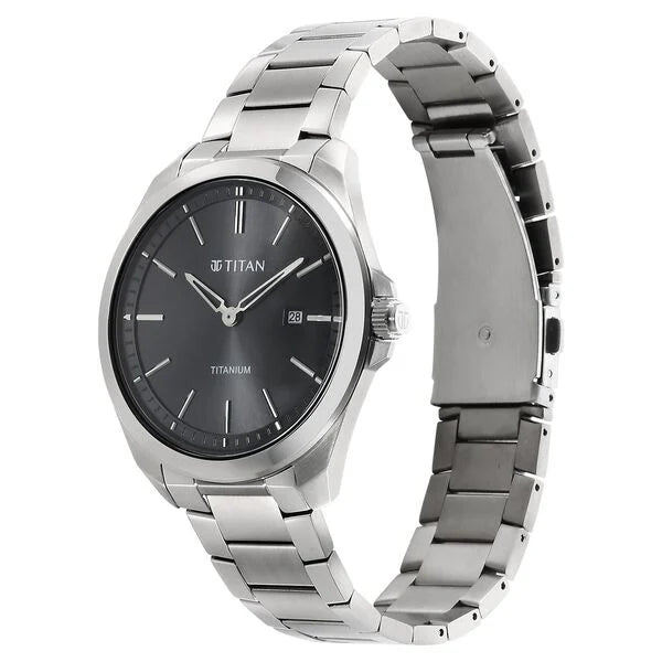Titan Men's Titanium Quartz Analog Watch Black Dial With Titanium Strap, 90177TM03