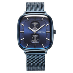 Titan Men's Watch Avant Garde Collection, Blue Dial Blue Stainless Steel Strap, 90178QM01