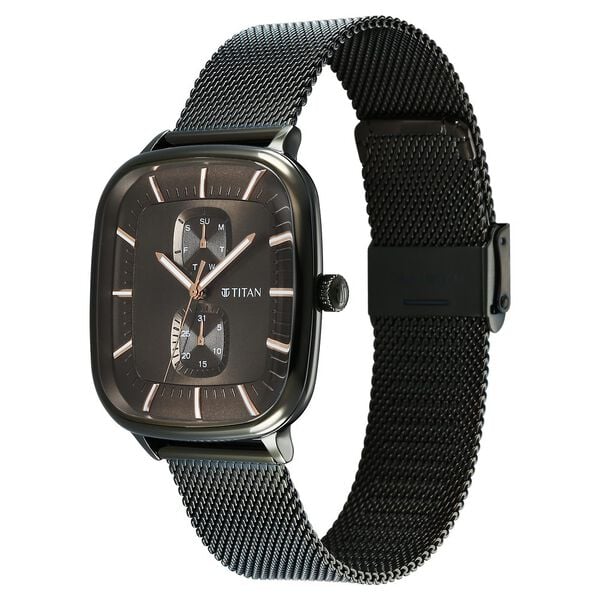 Titan Avant Garde Men's Multifunction Watch Brown Dial With Green Color Stainless Steel Band, 90178QM02
