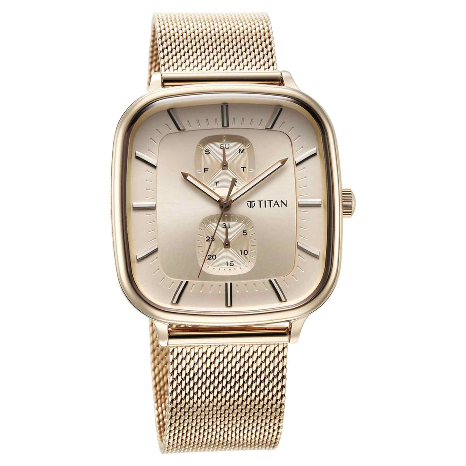 Titan Avant Garde Men's Watch Analog Rose Gold Dial Rose Gold Mesh Band, 90178WM01