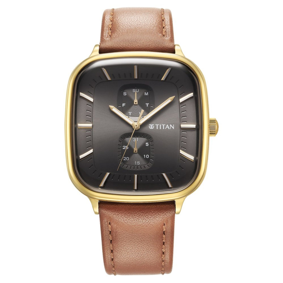 Titan Men's Watch Avant Garde Collection, Anthracite Dial Brown Leather Strap, 90178YL01